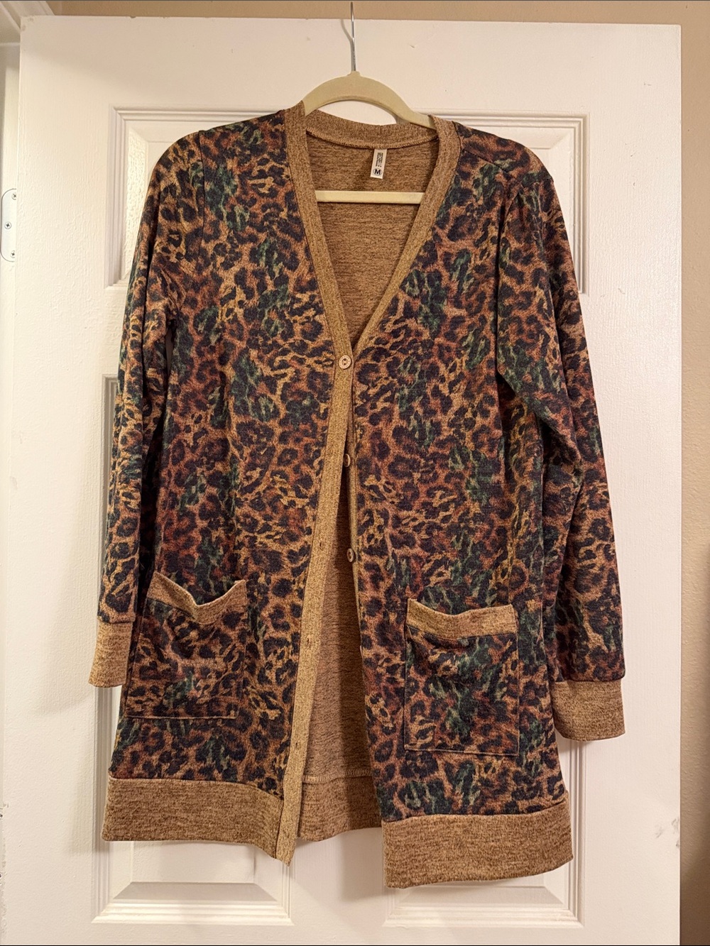 Long Leopard-Print V-Neck Cardigan Sweater - Brown Multi